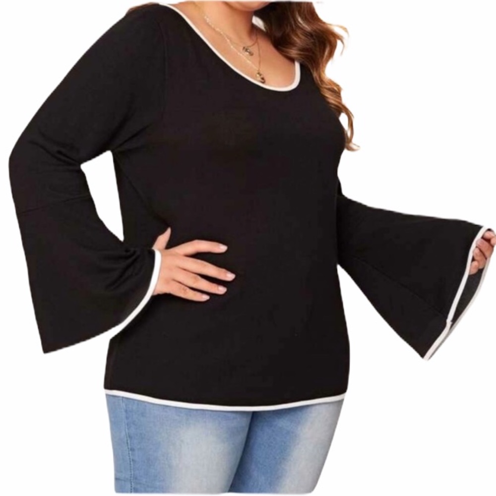 Plus bell sleeve sweater top black white top - Picture 4 of 4